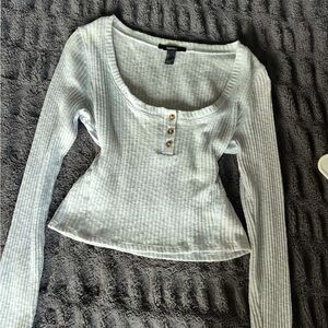 Forever 21 Light Gray Ribbed Long Sleeve Top